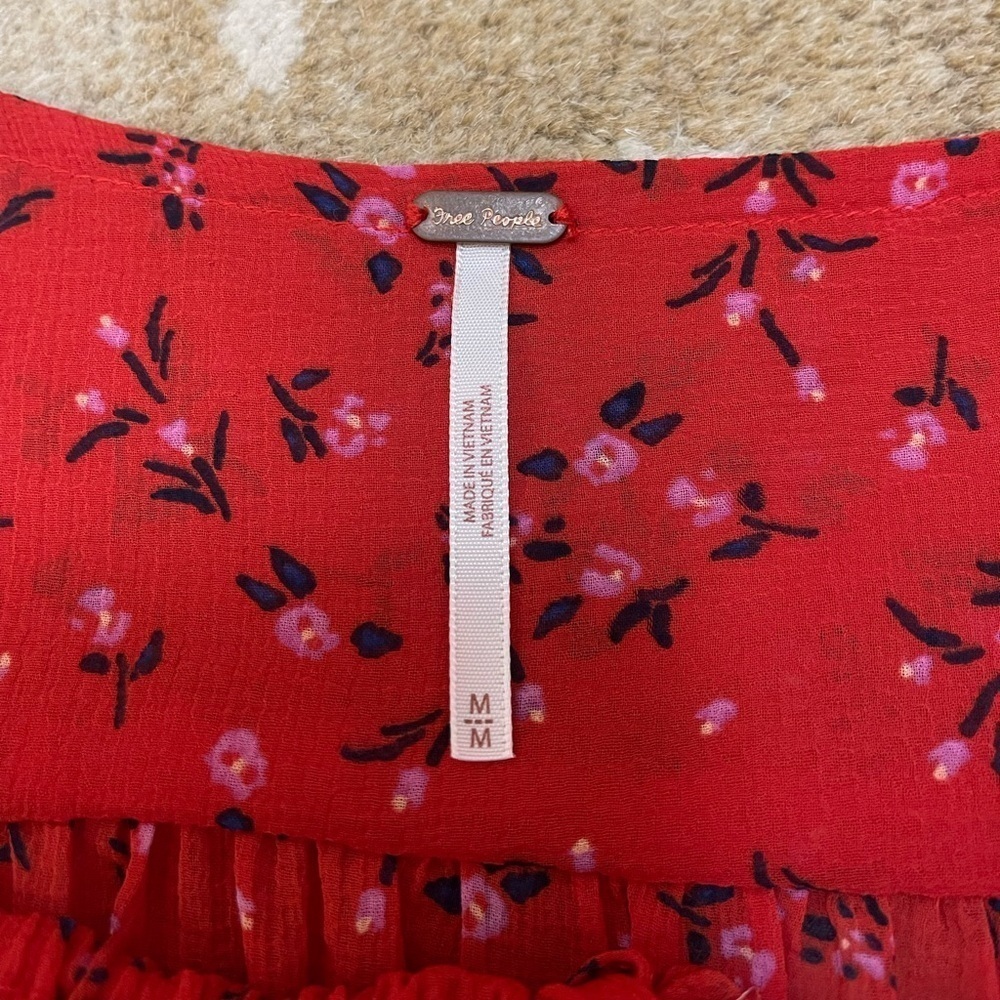 Free people Lolita red purple floral blouse women’s size medium - Picture 5 of 7
